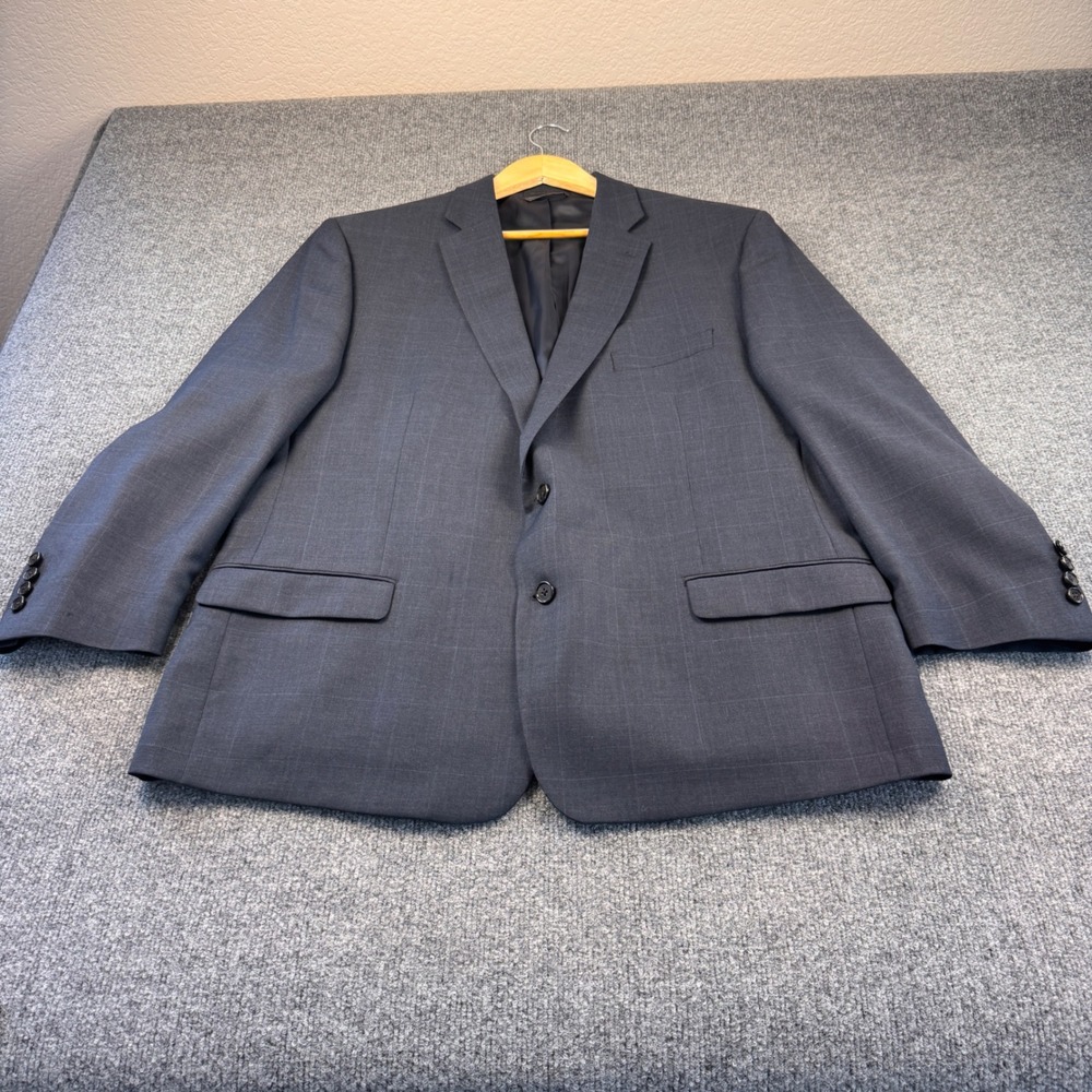 Lauren Ralph Lauren Blazer Men 46R Blue Good Wool Windowpane Natural Stretch